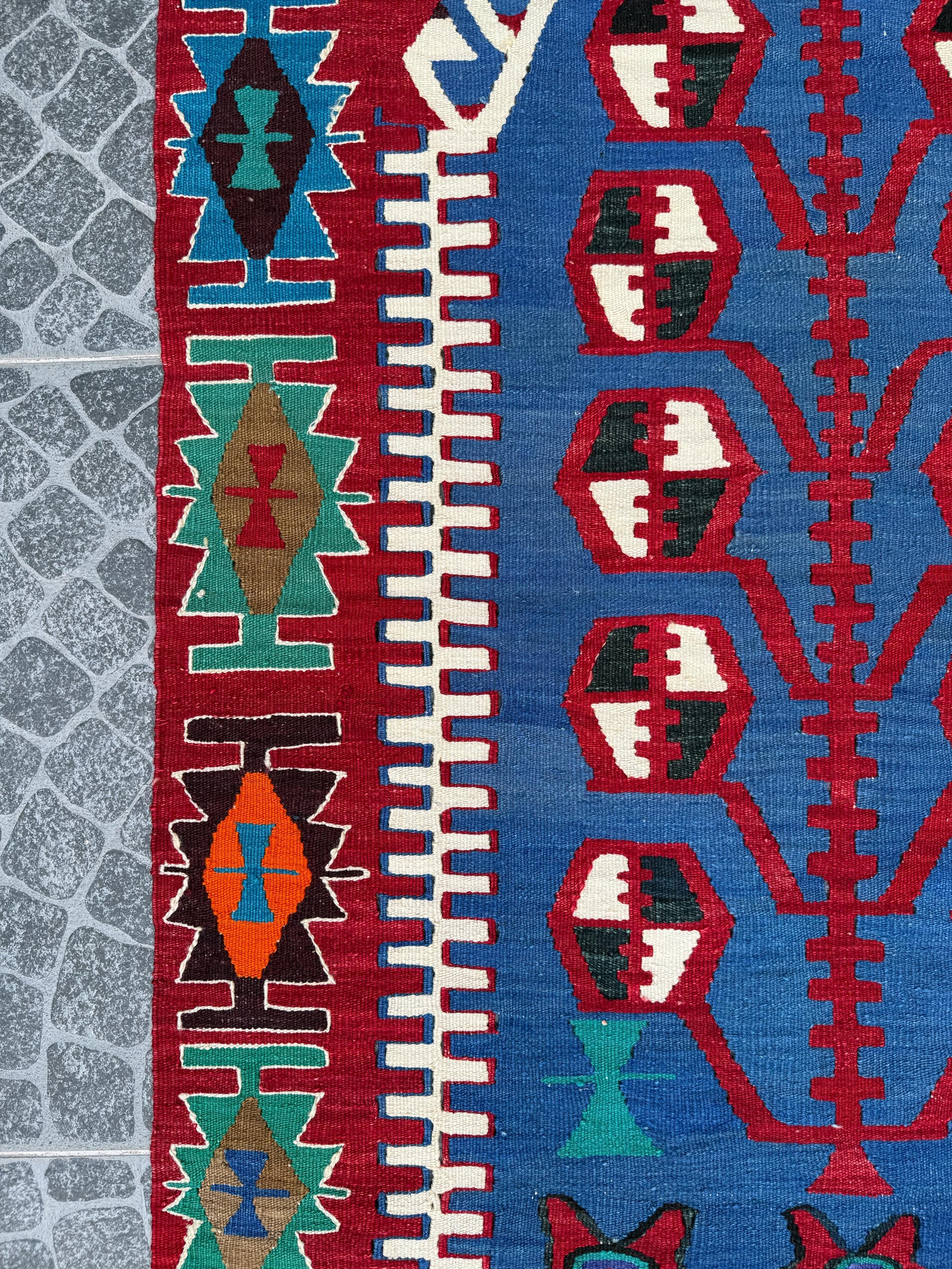 Vintage Turkish Kilim Rug, Tree of Life Motif, Handwoven Bohemian Decor (3.35x5.02 ft)