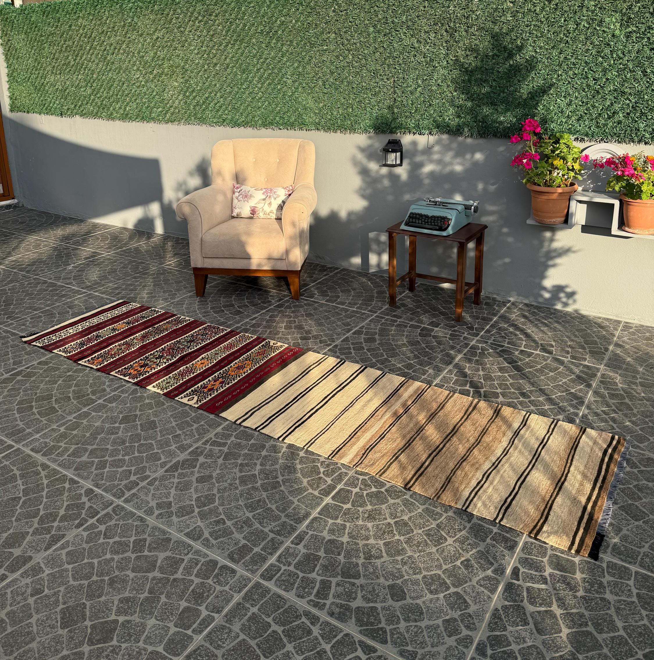 Vintage Turkish Kilim Runner Rug, Boho Decor (2.2x9.42 ft)