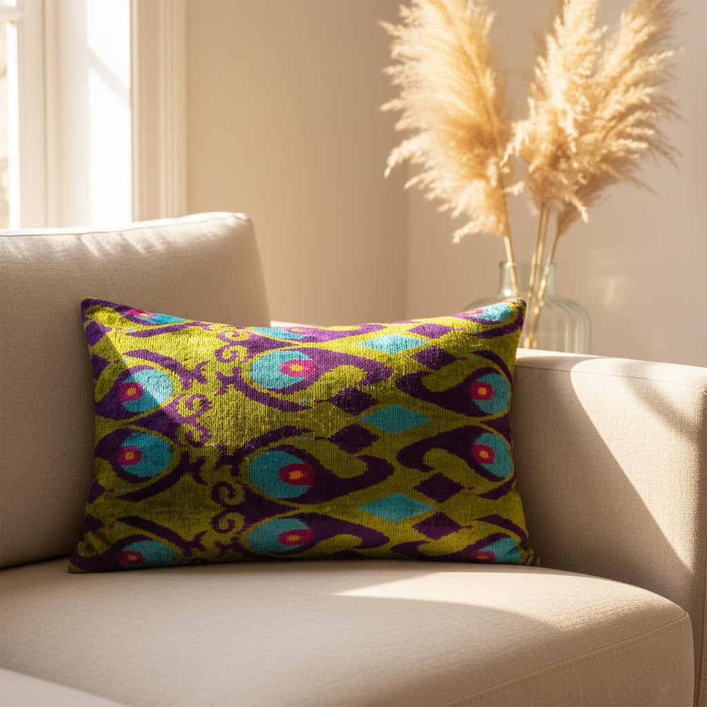 Purple Blue and Green Velvet Pillow Cover 16x24