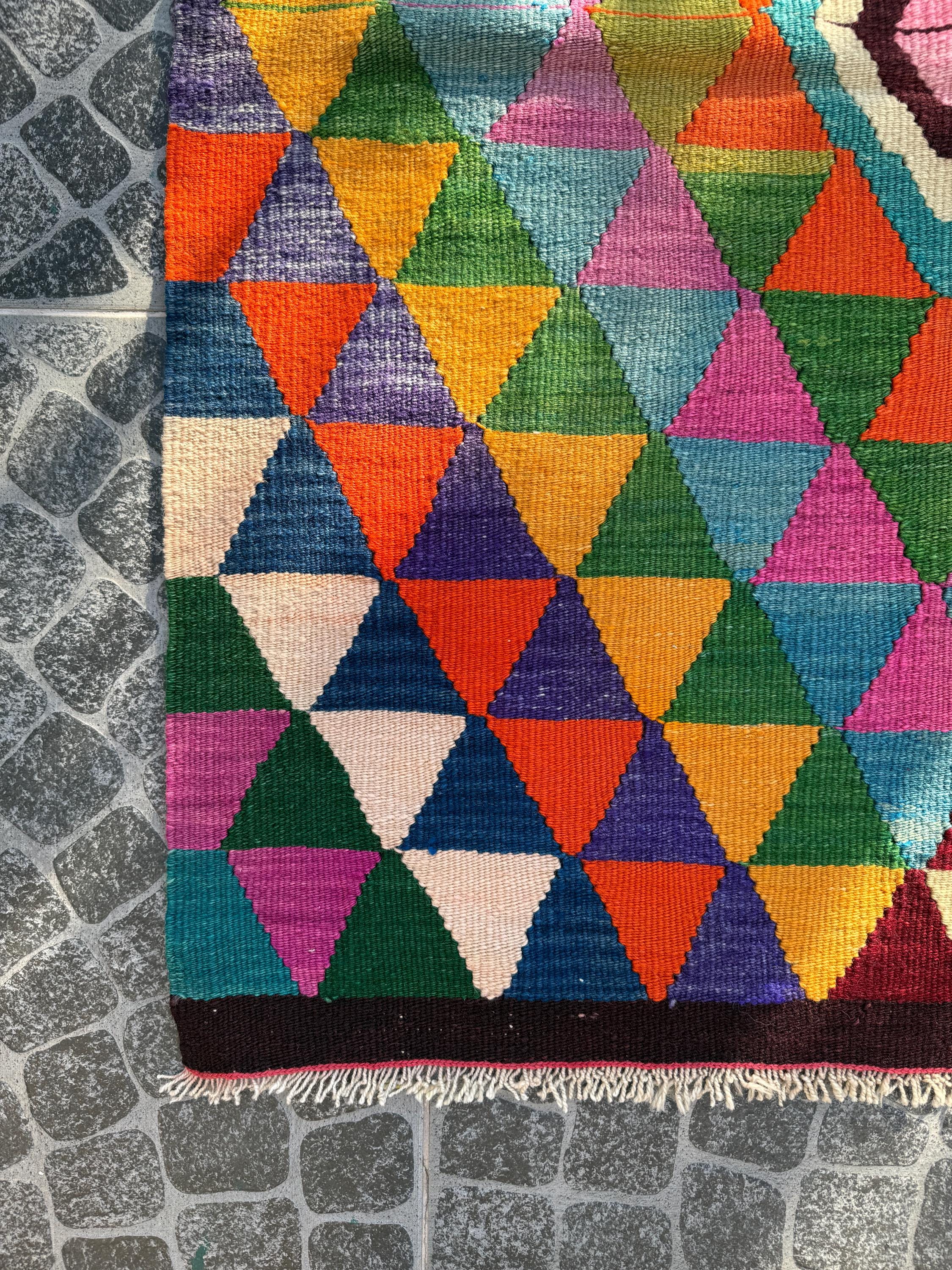 Vintage Turkish Kilim Rug, Handwoven Wool, Bohemian Decor (3.05x3.94 ft)