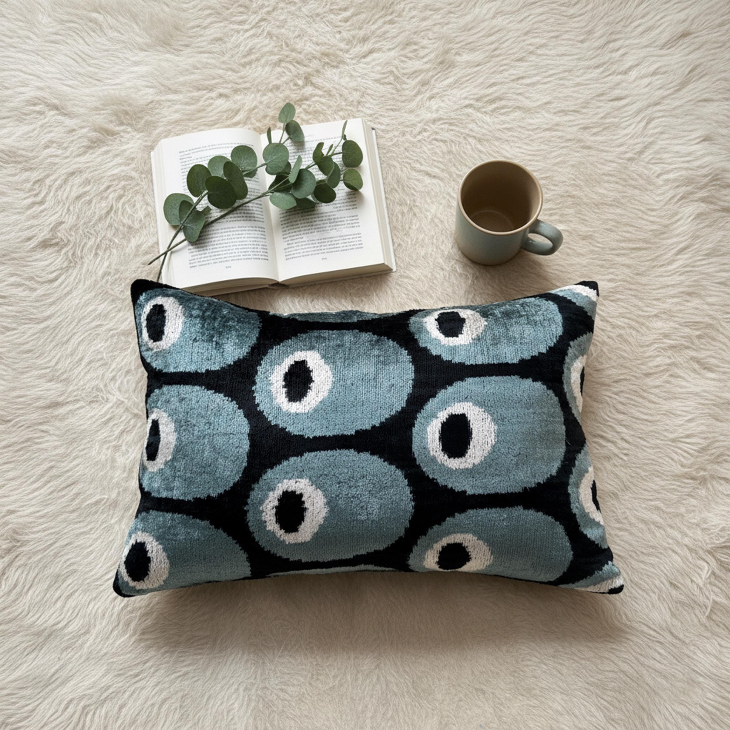 Blue Black Evil Eye Velvet Pillow Cover 16x24