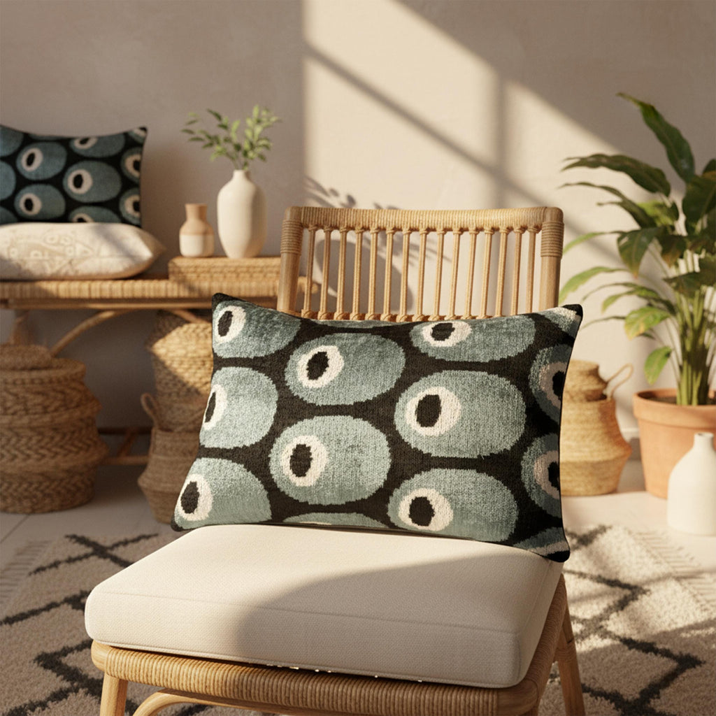 Blue Black Evil Eye Velvet Pillow Cover 16x24