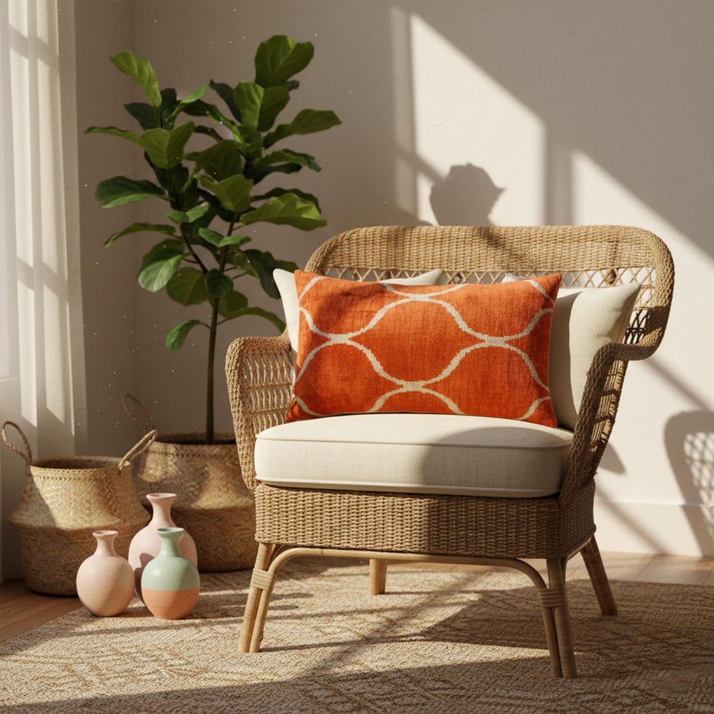 Rust Orange Ikat Pillow Cover 16x24