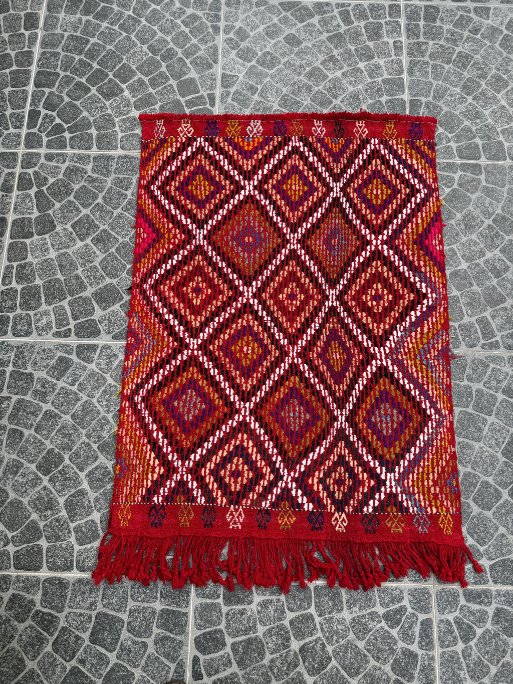 Vintage Turkish Kilim Rug, Bohemian Woven Area Rug, 2.95x3.97 ft