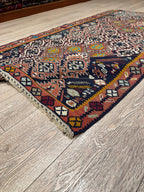 Vintage Turkish Kilim Rug, Handwoven Wool, Tribal Diamond Design (3.8 x 6.2 ft)