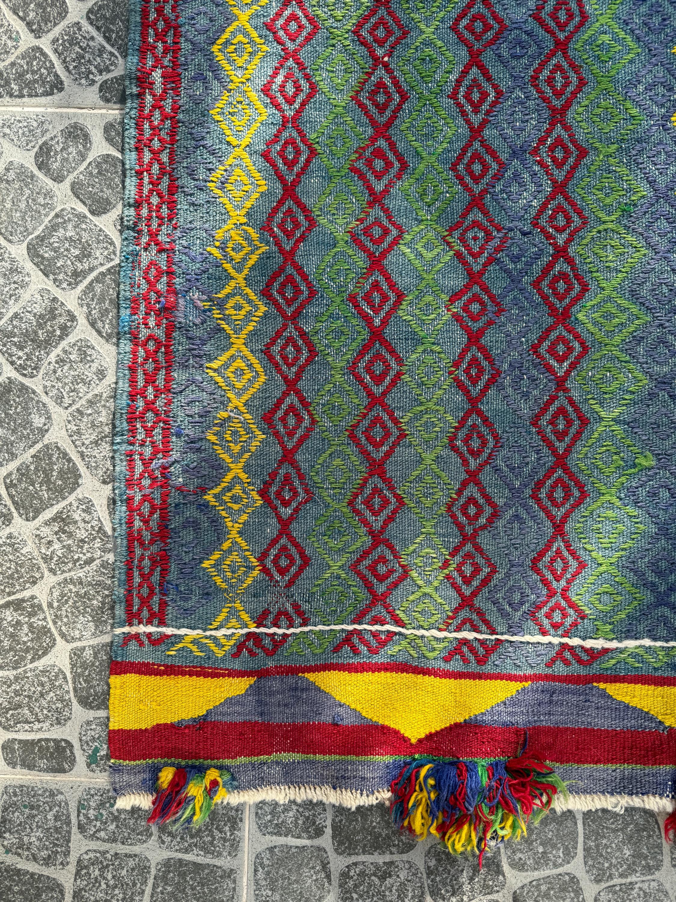 Vintage Cicim Kilim Rug, Turkish Wool, Bohemian Decor (3.41x4.76 ft)