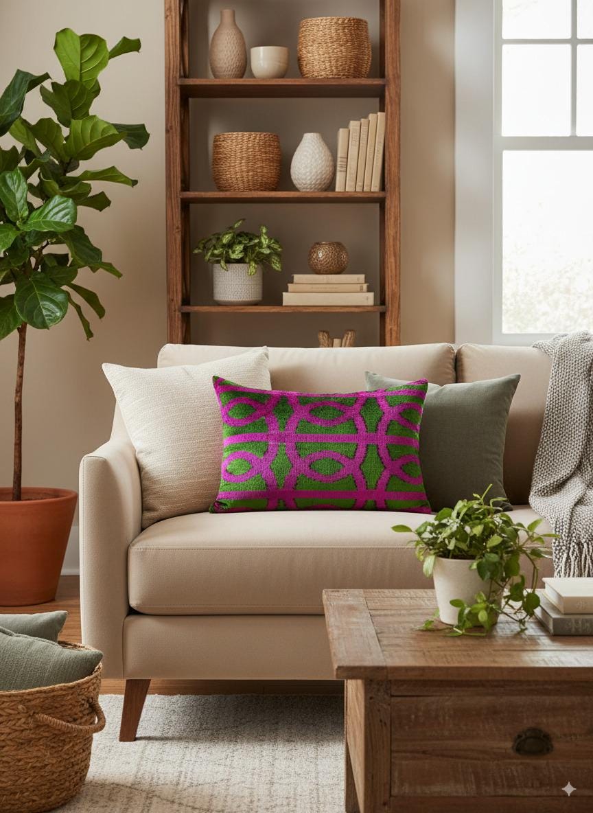 Bold Pink and Green Velvet Pillow Cover 16x24