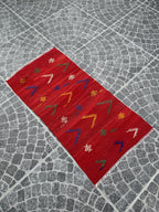 Vintage Turkish Kilim Rug, Handwoven Wool Cicim Rug (1.90x3.81 ft)