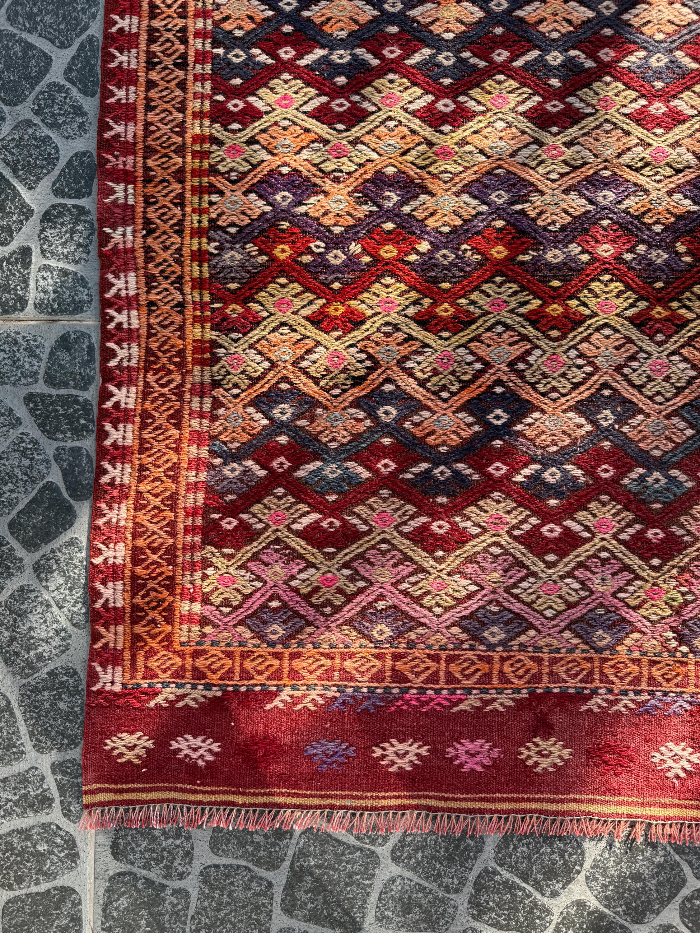 Vintage Afyon Cicim Rug, Handwoven Wool, Turkish Boho Decor (2.56x3.48 ft)