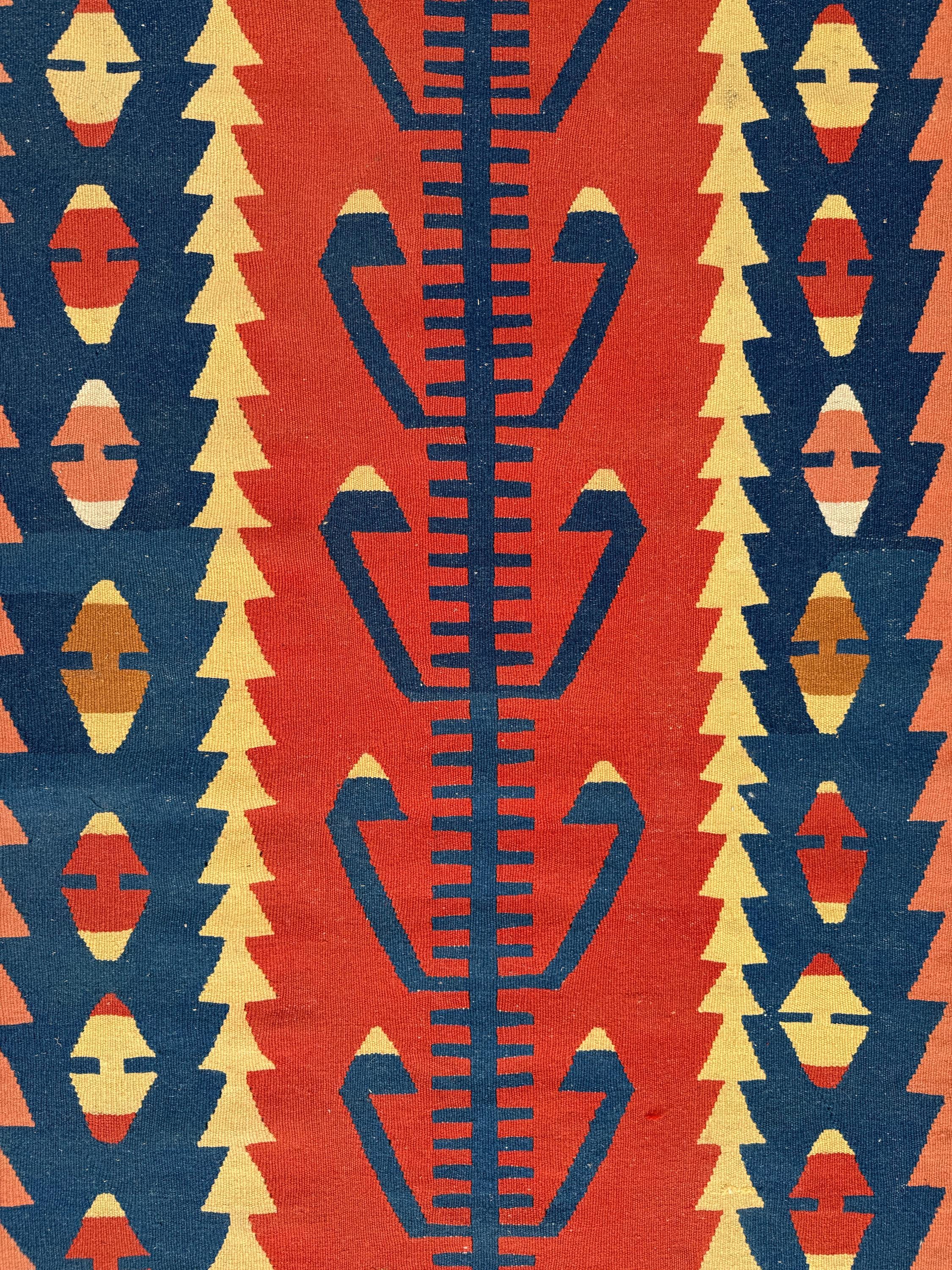 Vintage Turkish Kilim Rug: Handwoven Wool, Tree of Life Motif (2.72x7.78 ft)