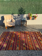 Handwoven Turkish Kilim Rug: Bohemian Geometric Vintage Accent Rug (4x6)