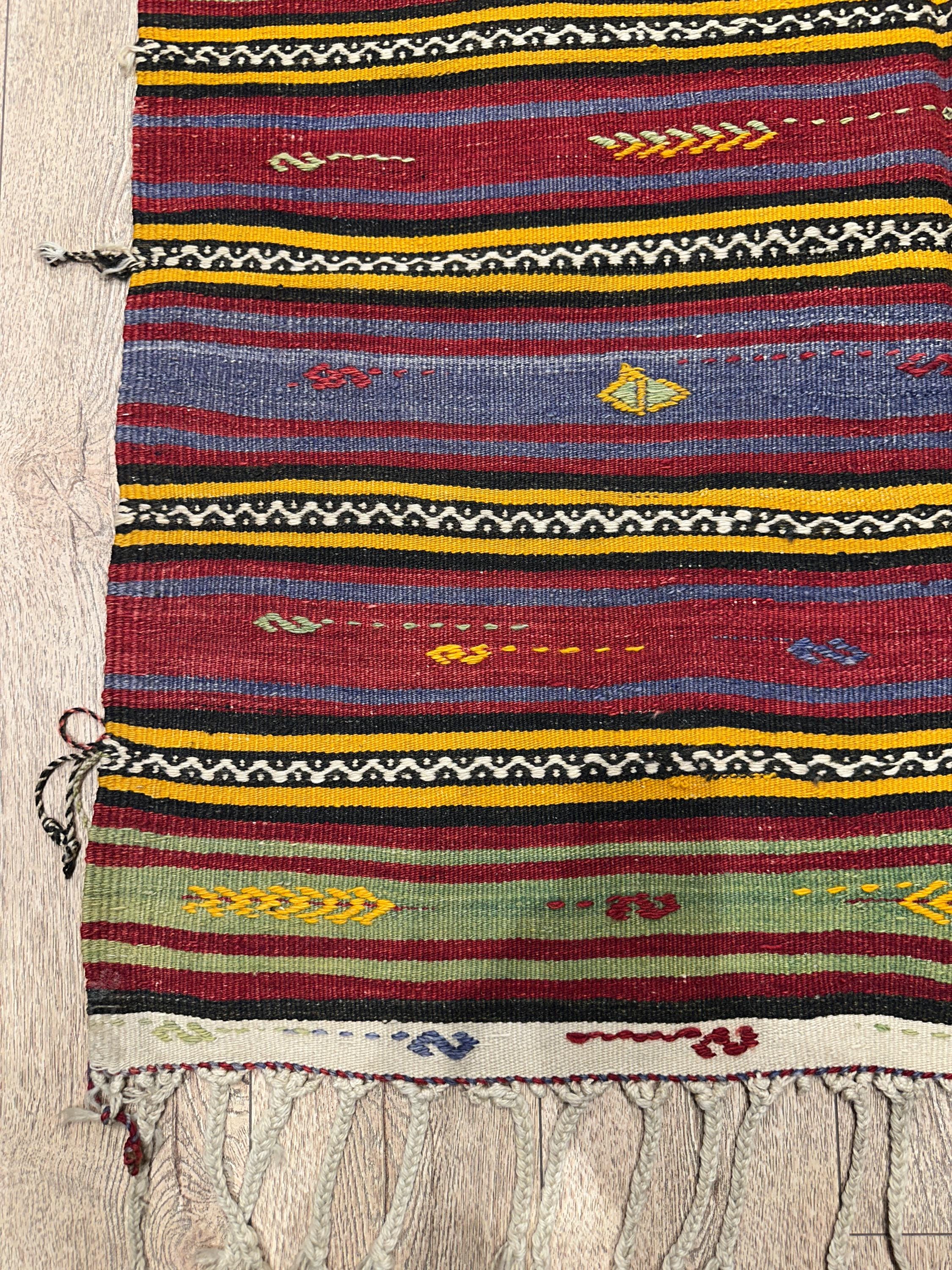 Vintage Turkish Kilim Rug, Multicolor Wool Anatolian Rug (3.8 x 7.8 ft)