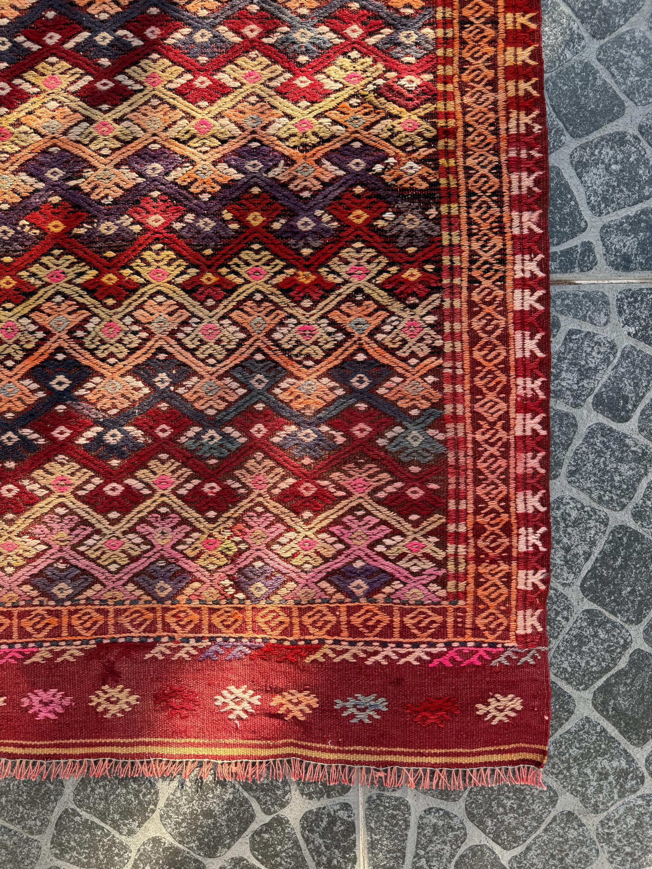 Vintage Afyon Cicim Rug, Handwoven Wool, Turkish Boho Decor (2.56x3.48 ft)