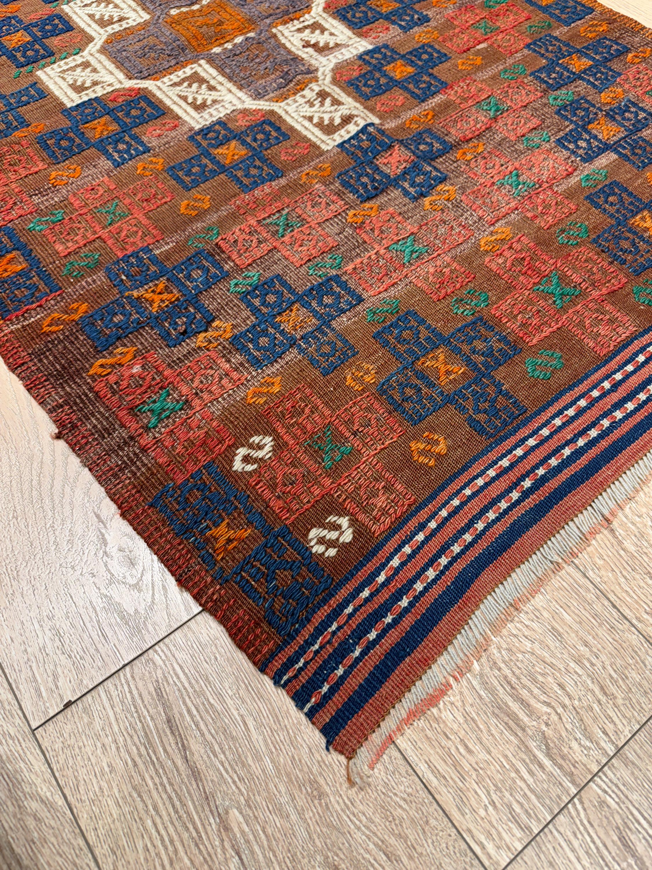 Vintage Turkish Kilim Rug, Handwoven Wool, Bohemian Area Rug (3.02x4.86 ft)