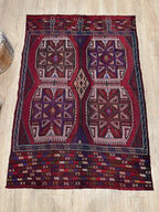 Vintage Turkish Kilim Rug, Handwoven Wool, Geometric Tribal Design (4.46 x 6.56 ft)