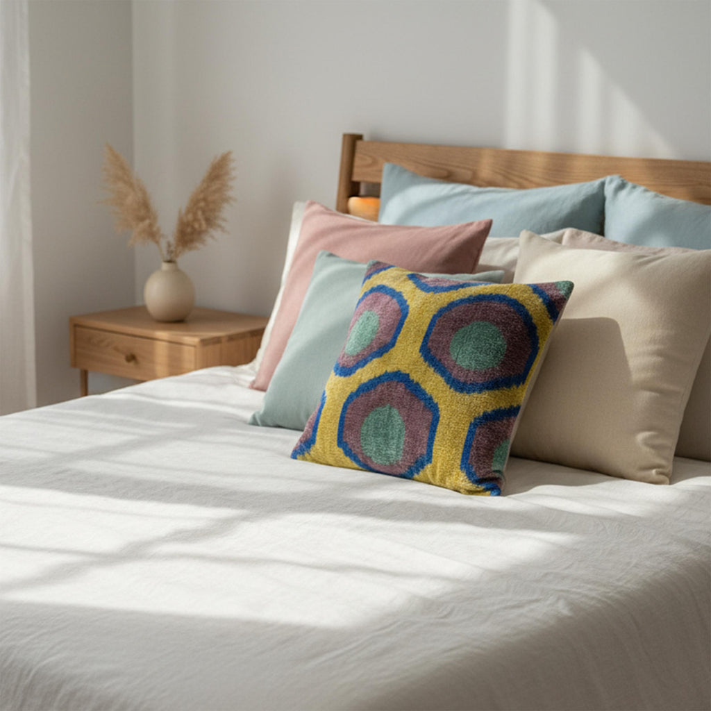 Yellow, Blue & Purple Ikat Pillow Cover 16x24