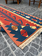Vintage Turkish Kilim Rug: Handwoven Wool, Tree of Life Motif (2.72x7.78 ft)