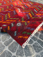 Vintage Afyon Cicim Rug, Handwoven Turkish Kilim, 3.94x4.69 ft