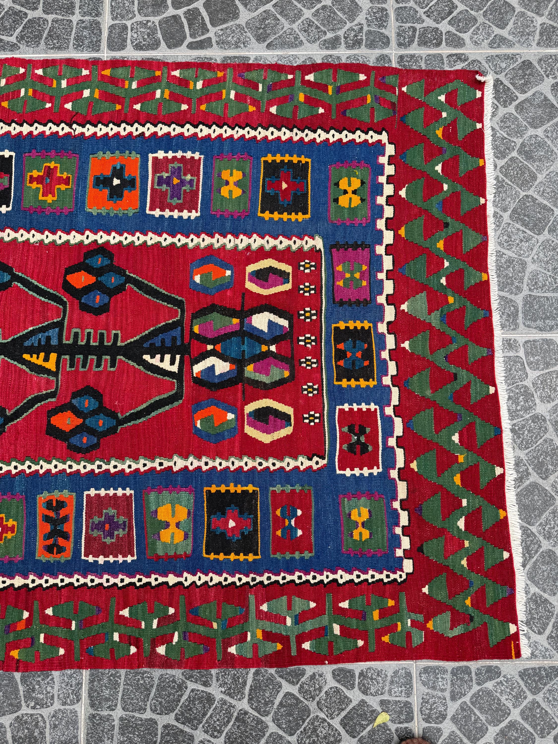 Vintage Tree of Life Kilim Rug, Turkish Handwoven Wool (3.93x6.66ft)