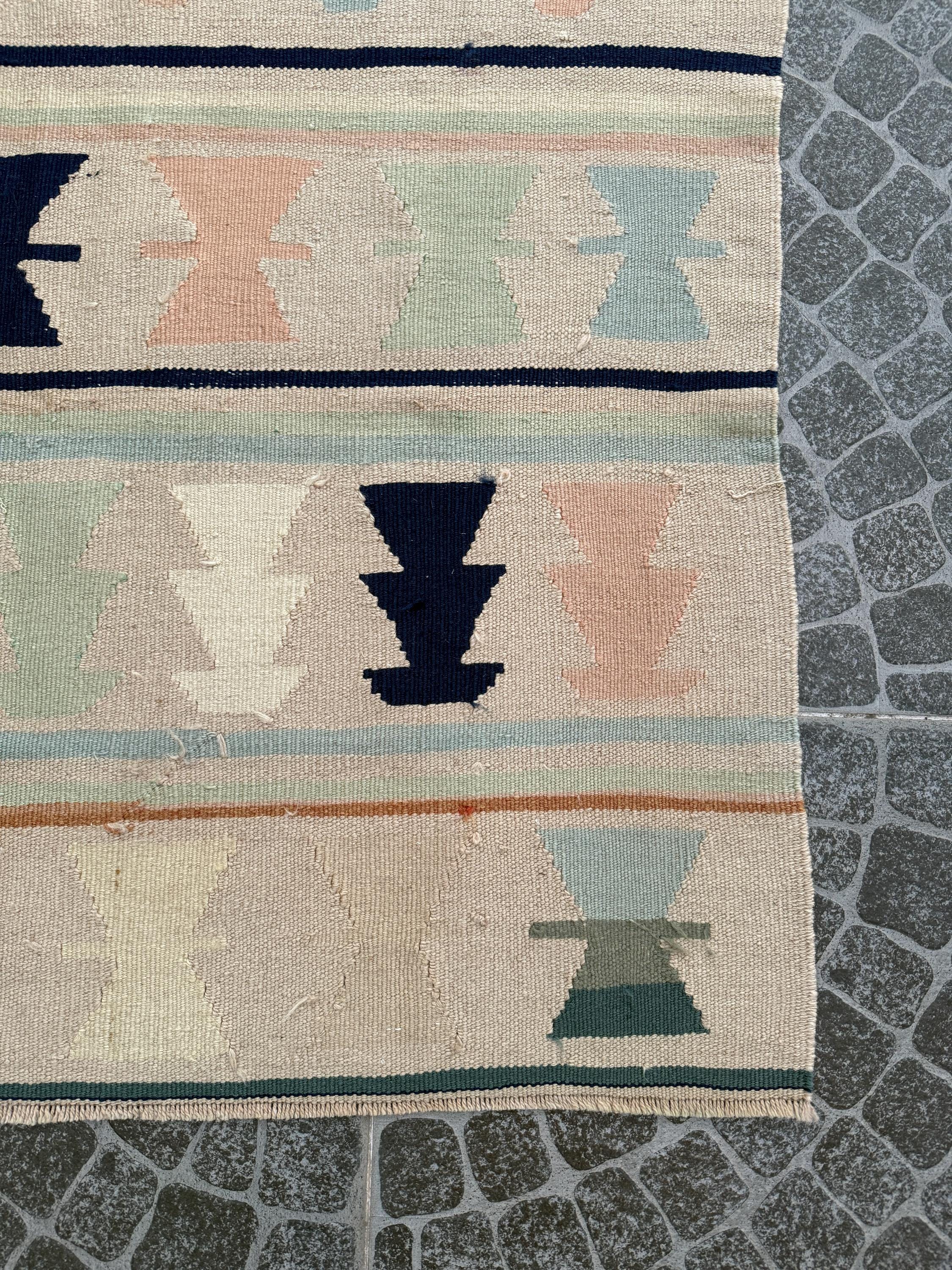 Vintage Turkish Kilim Rug, Handwoven Wool, Boho Decor (3.84x6.73 ft)