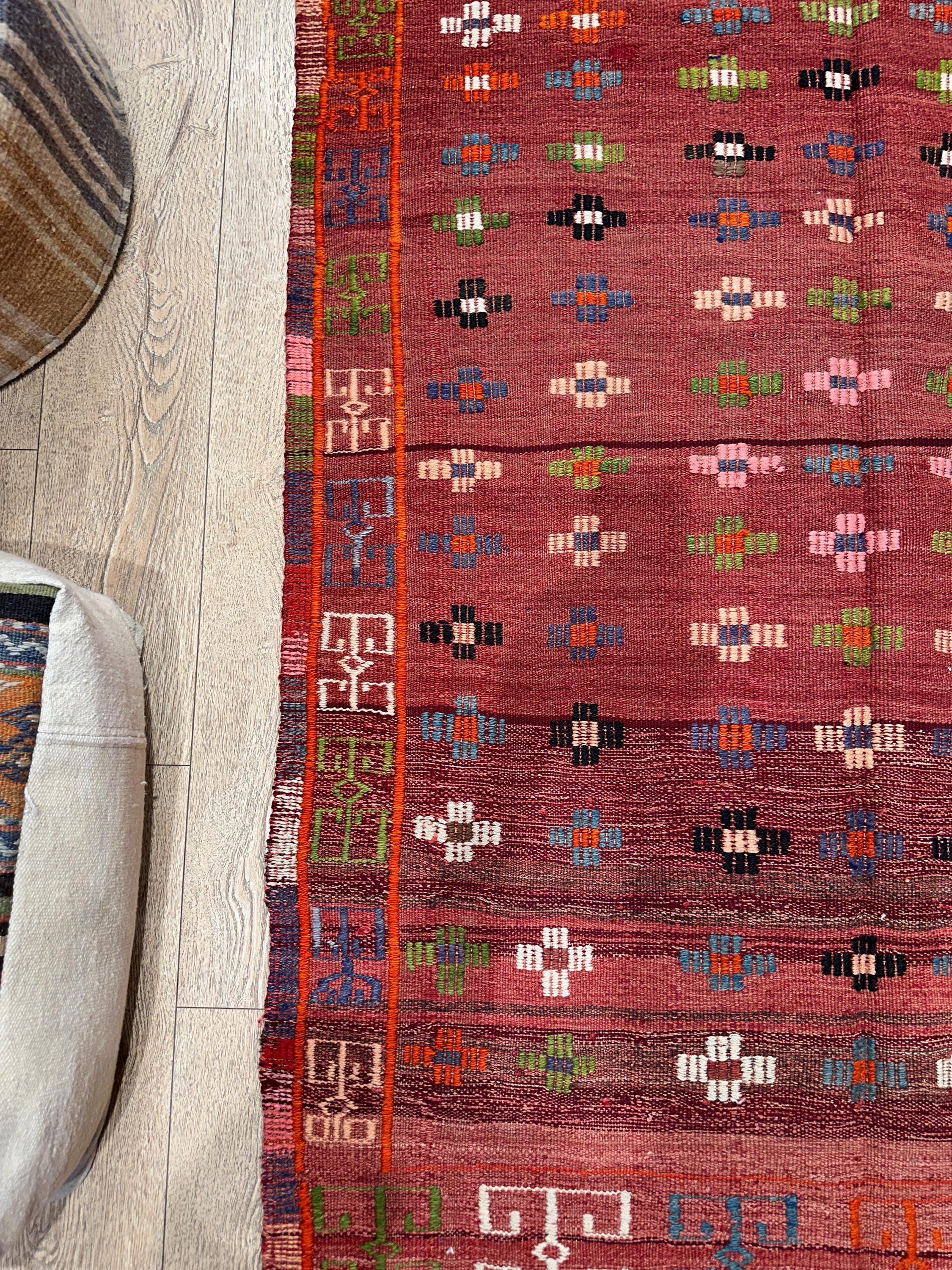 Vintage Turkish Kilim Rug, Handwoven Wool, Boho Decor (4.2 x 7.2 ft)