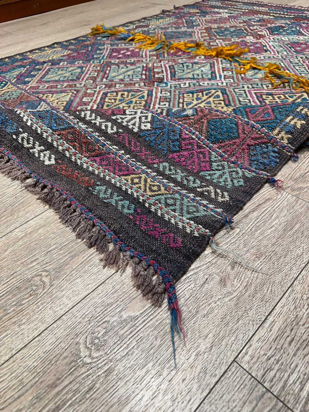 Vintage Turkish Kilim Rug, Geometric Tribal Wool Rug (4.3 x 5.9 ft)