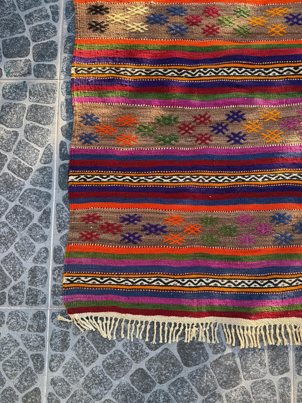 Handwoven Turkish Kilim Rug: Bohemian Geometric Vintage Accent Rug (4x6)