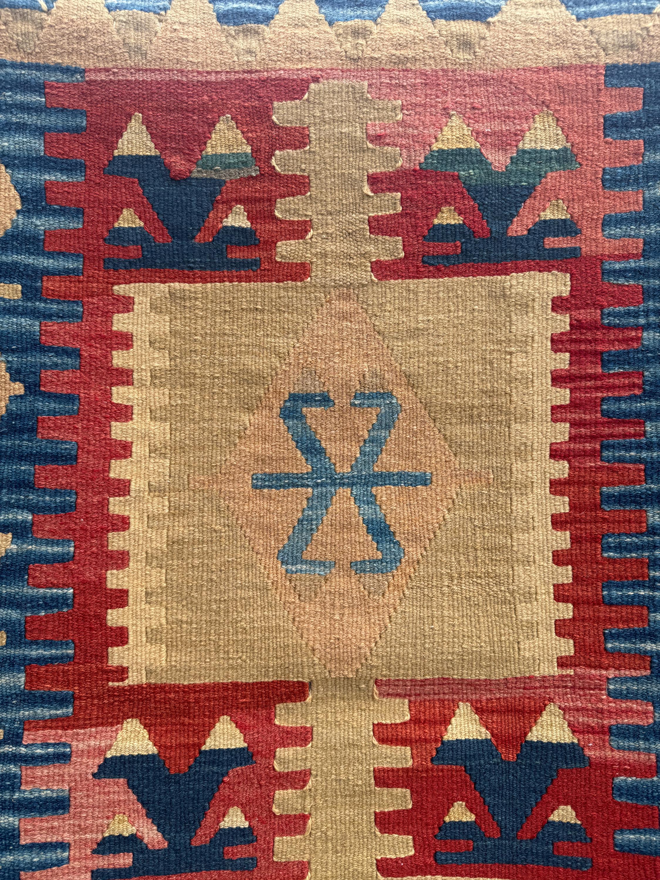 Vintage Turkish Kilim Rug, Handwoven Wool Runner (2.30x6.60 ft)