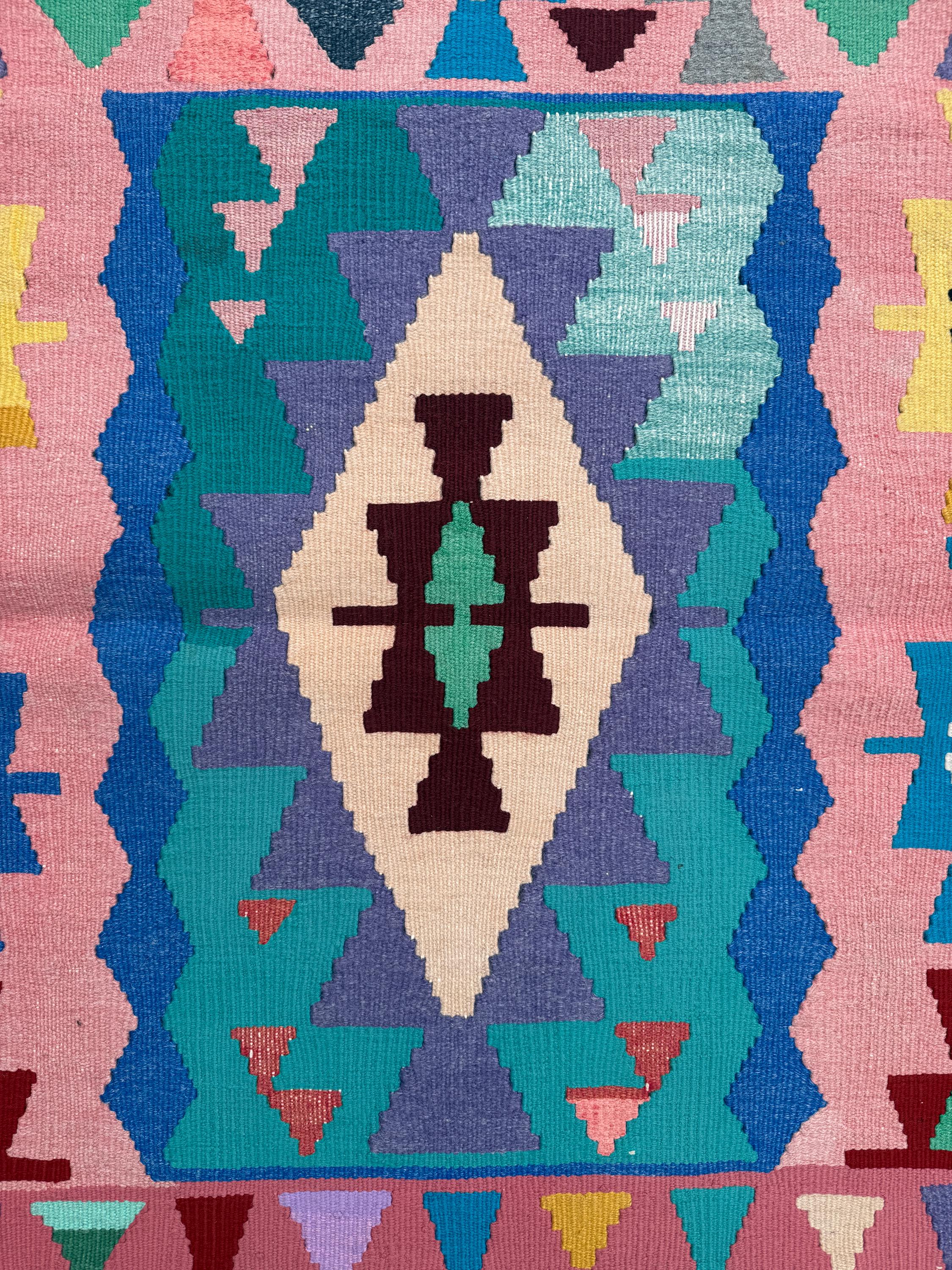 Vintage Turkish Kilim Rug: Handwoven Wool Anatolian Decor (2.40x3.51 ft)