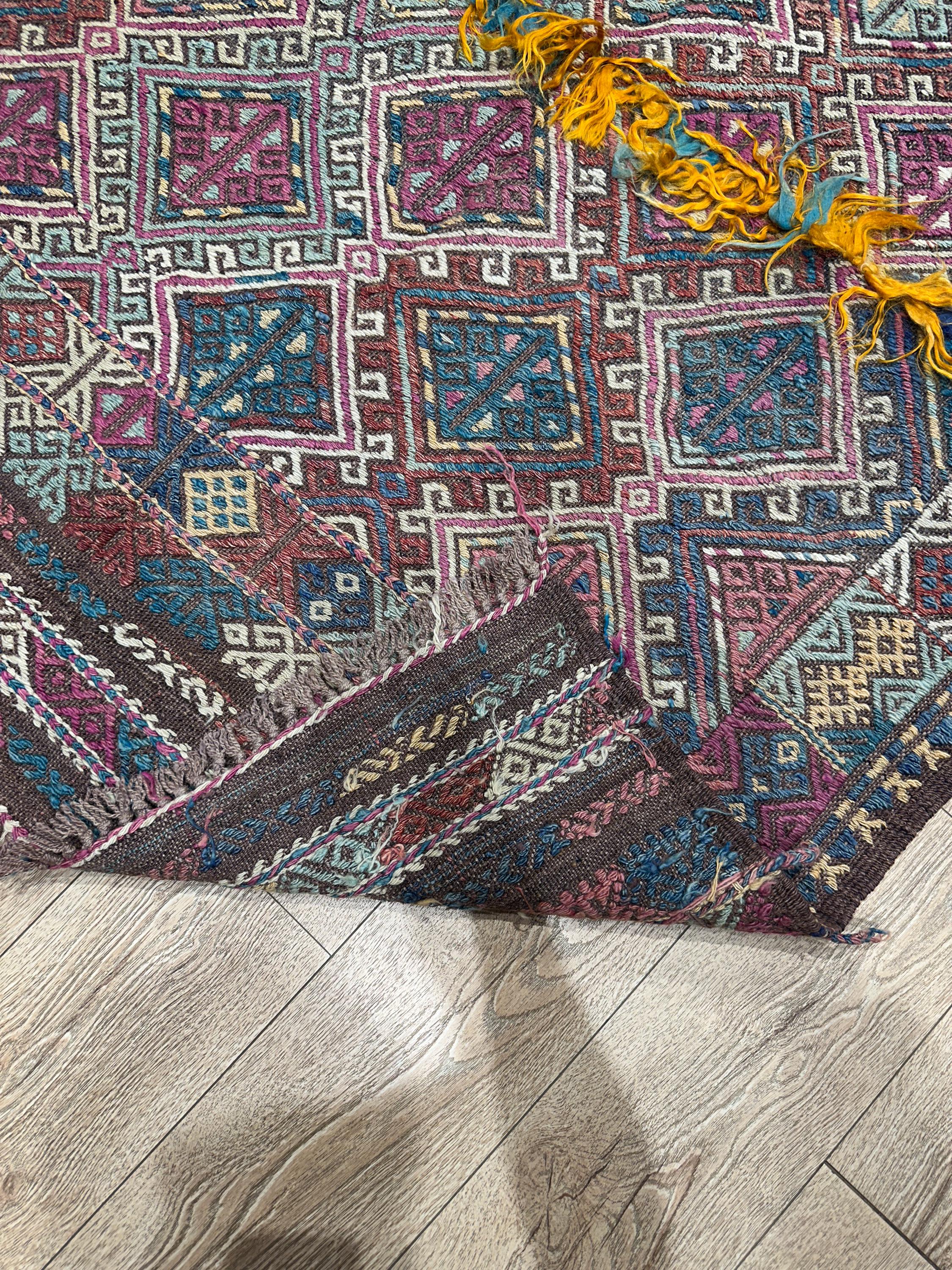 Vintage Turkish Kilim Rug, Geometric Tribal Wool Rug (4.3 x 5.9 ft)