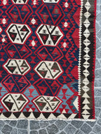Handwoven Turkish Kilim Rug, Bohemian Geometric Rug (4.07x4.86 ft)