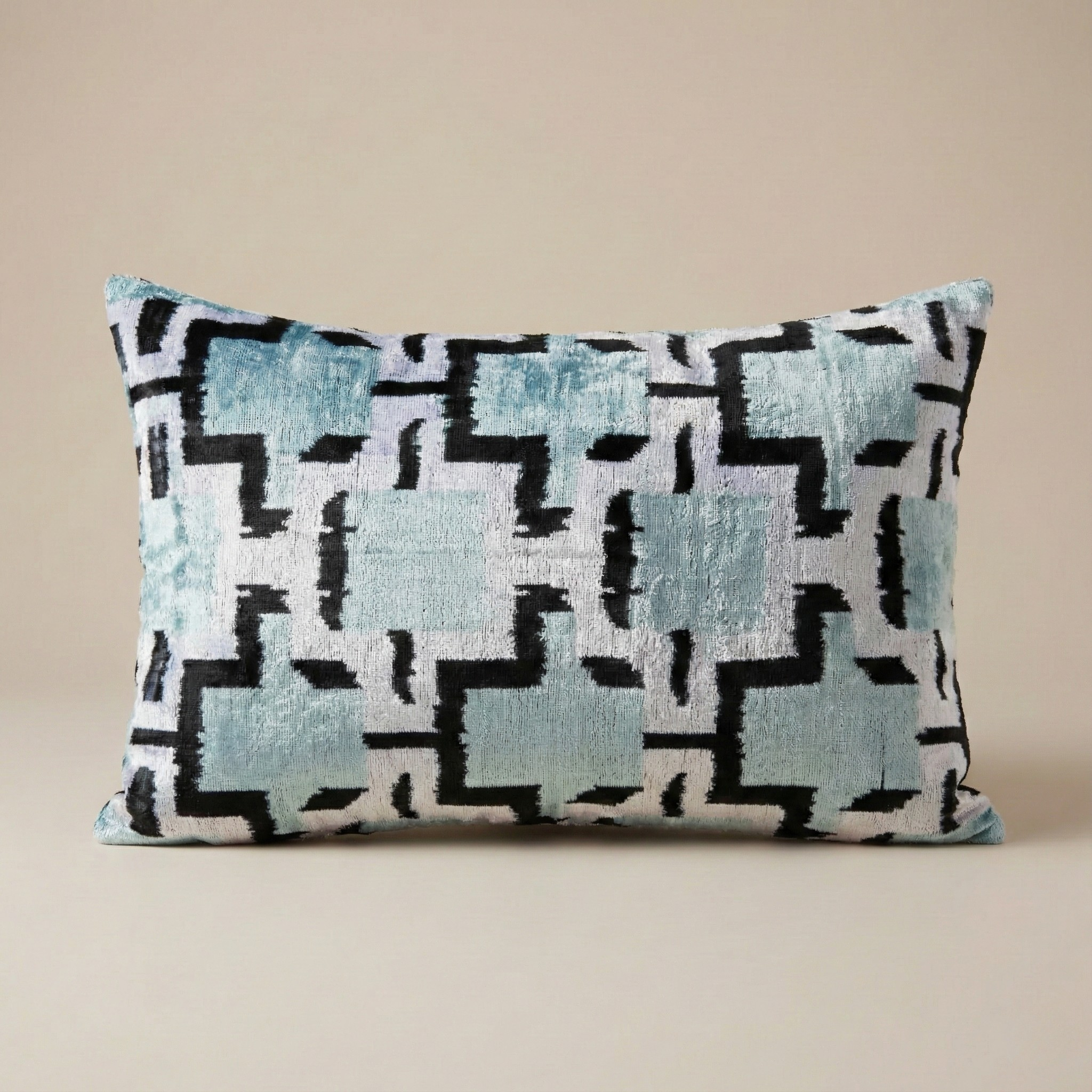 Blue Black and White Velvet Pillow Cover 16x24