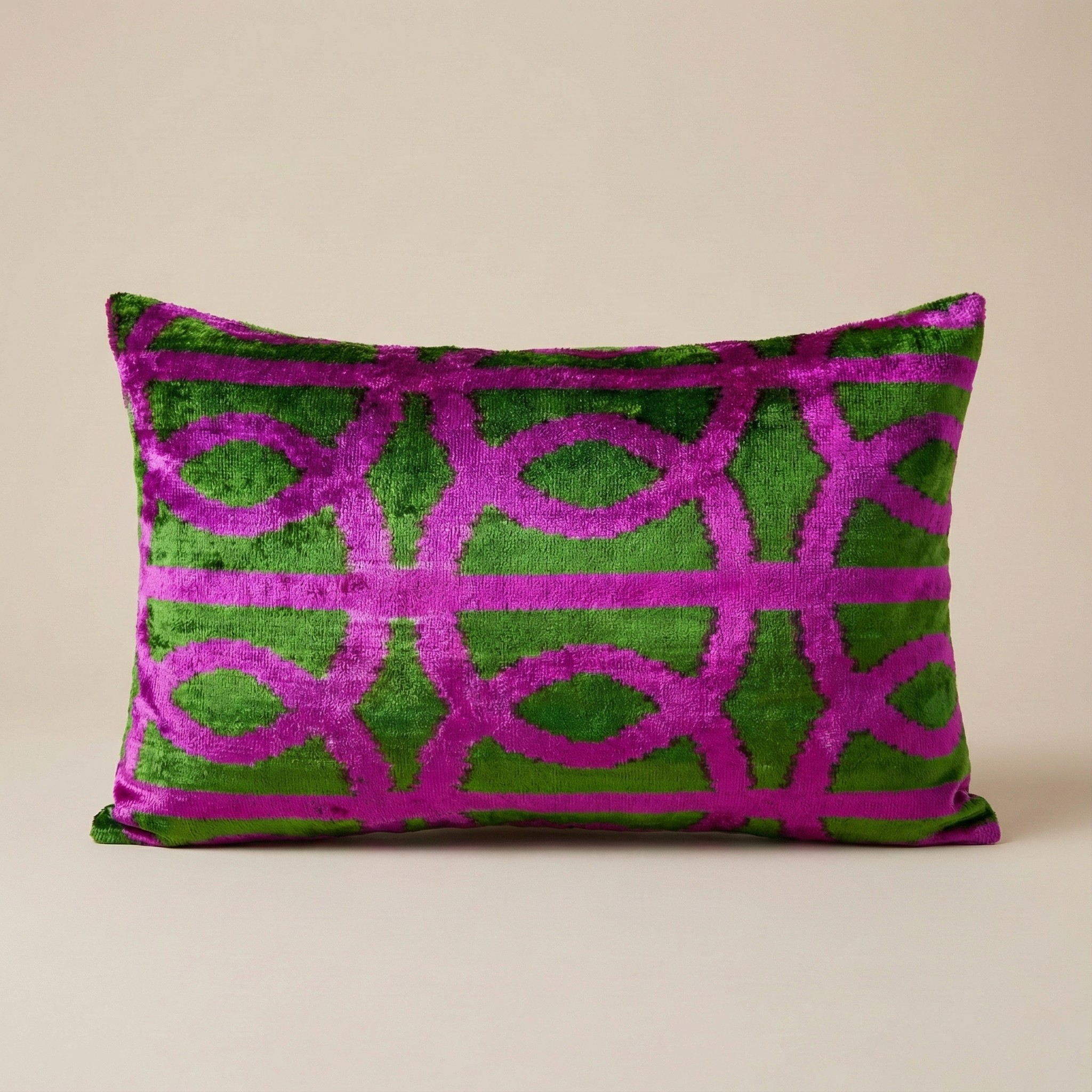 Bold Pink and Green Velvet Pillow Cover 16x24