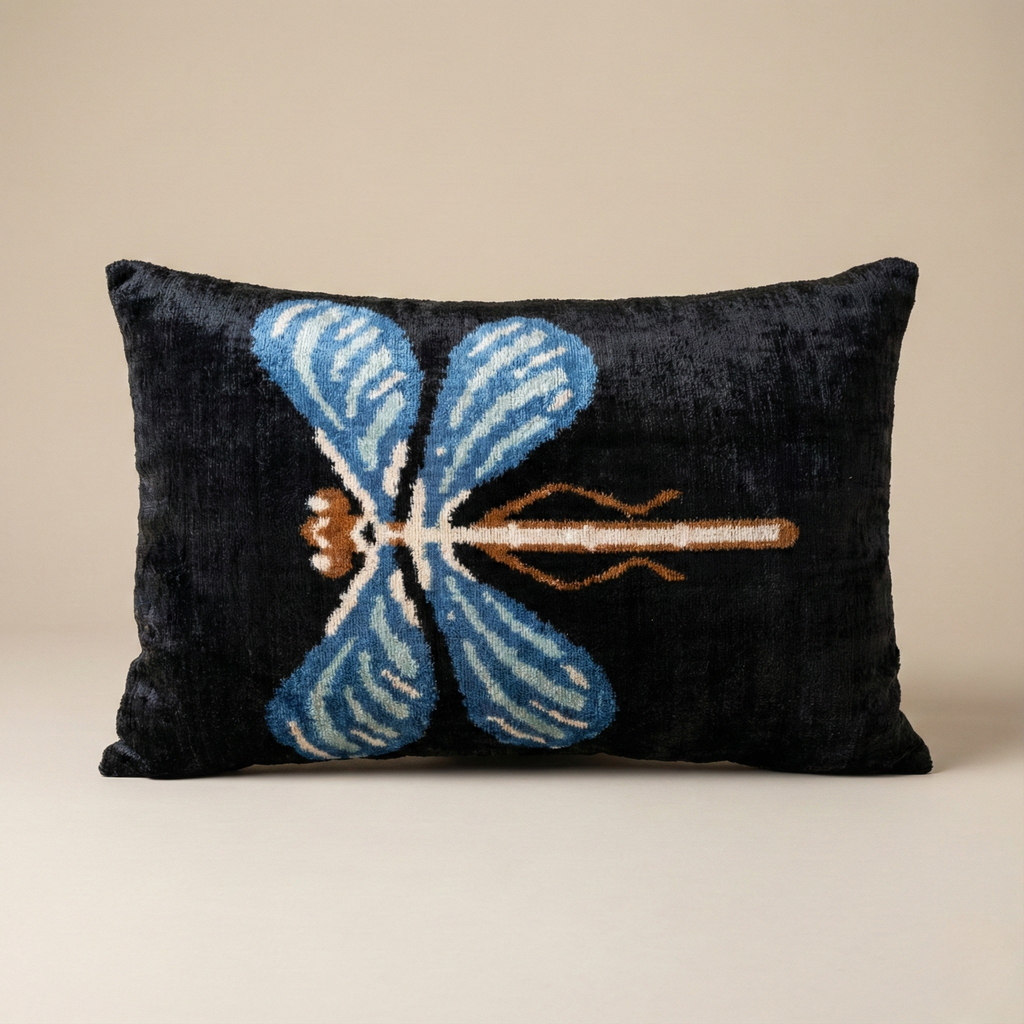 Blue Dragonfly Velvet Pillow Cover 16x24