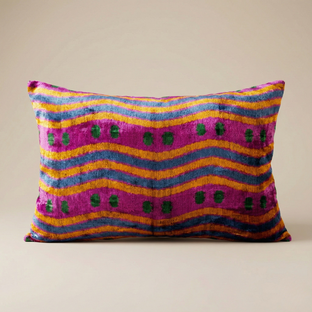 Pink Yellow Green Wavy Velvet Pillow Cover 16x24