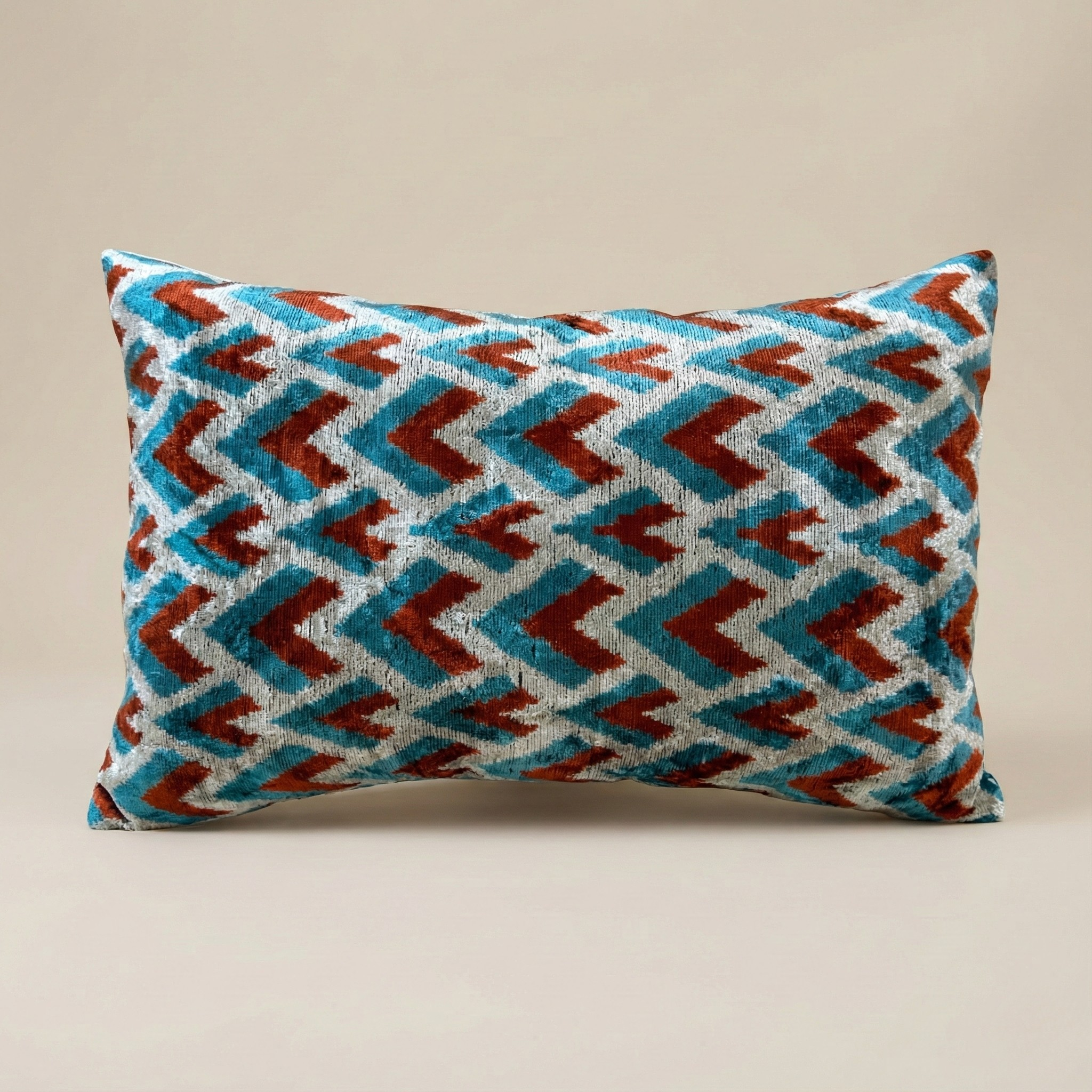 Blue and Rust Chevron Velvet Pillow Cover 16x24