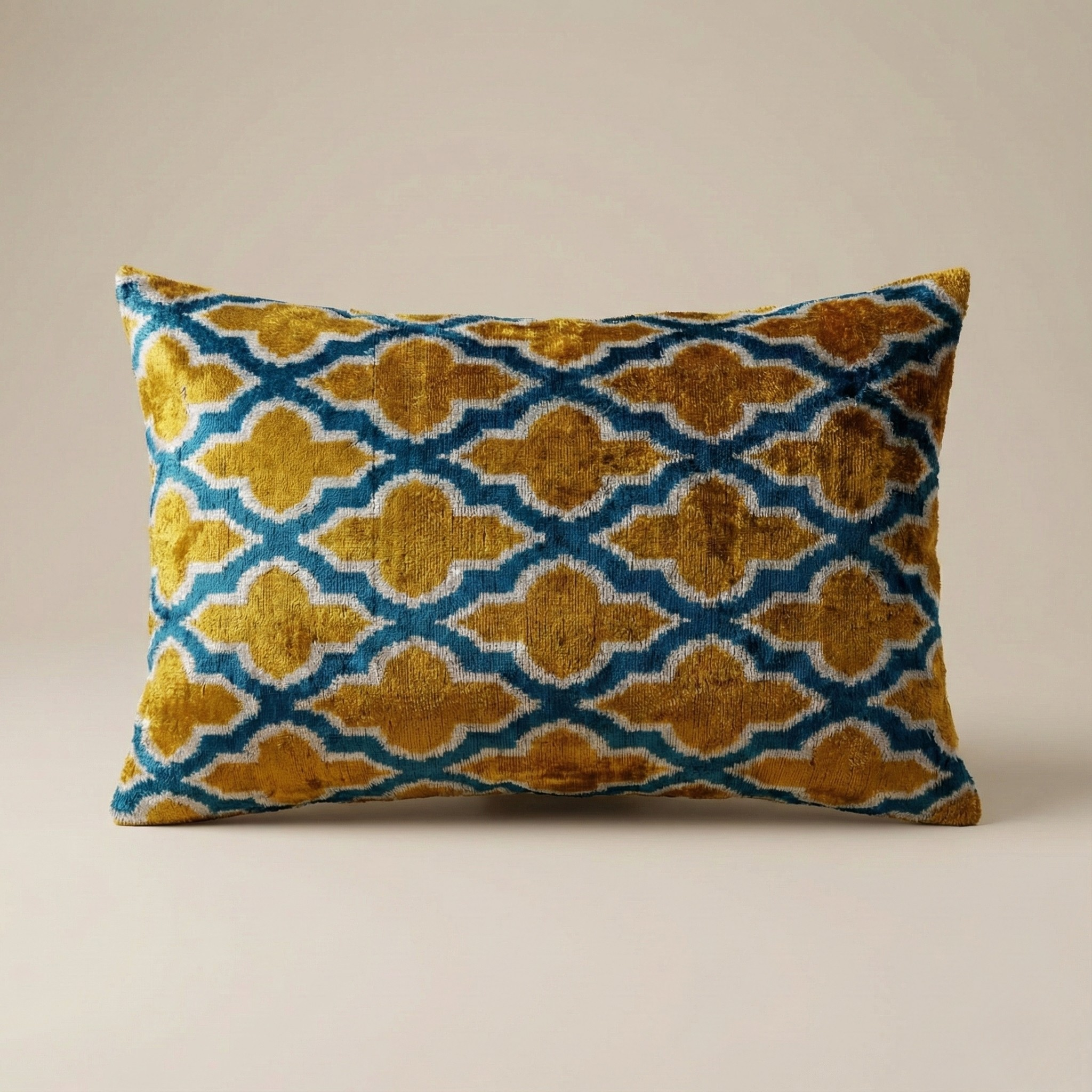 Mustard Yellow & Blue Ikat Pillow Cover 16x24