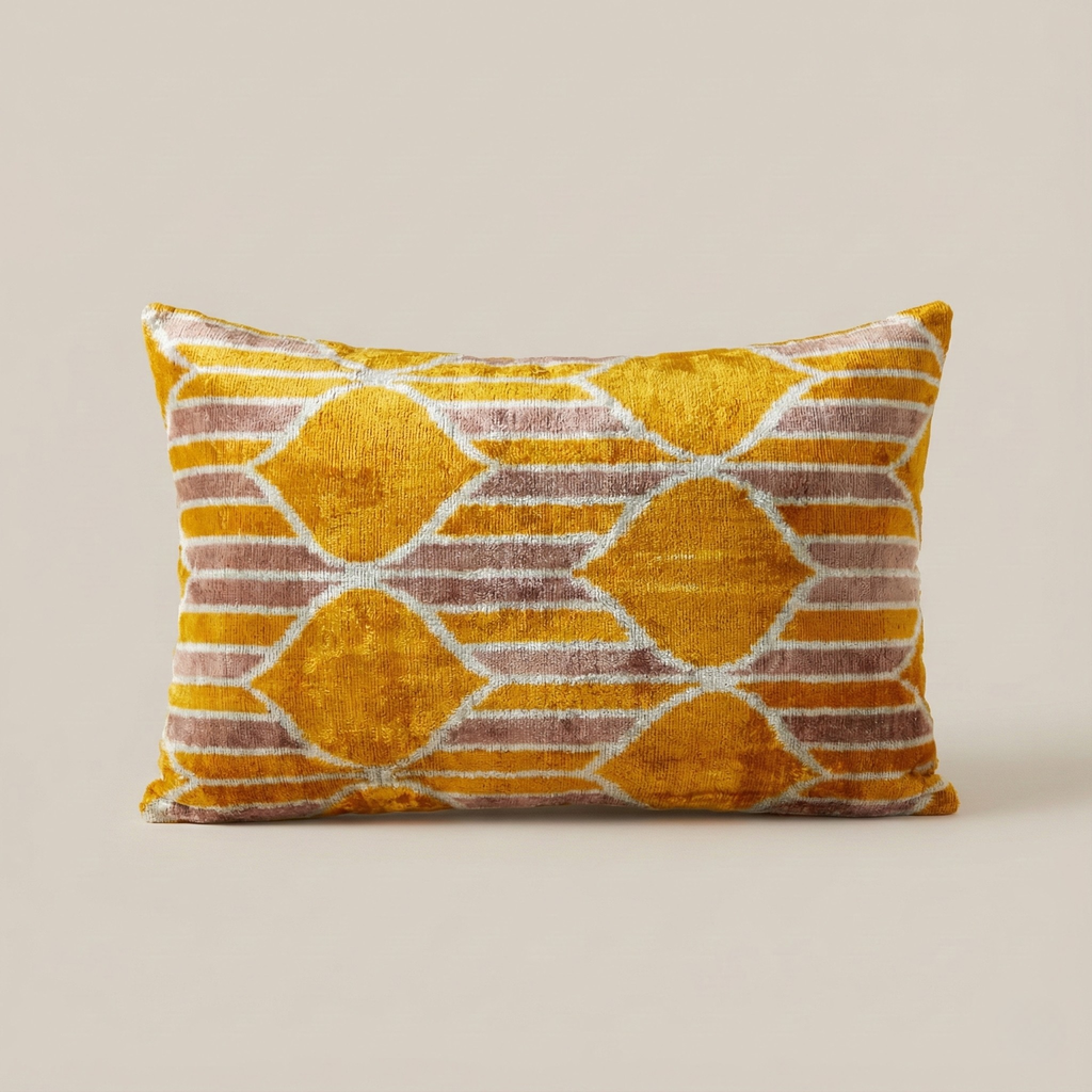 Mustard Yellow and Beige Velvet Pillow Cover 16x24