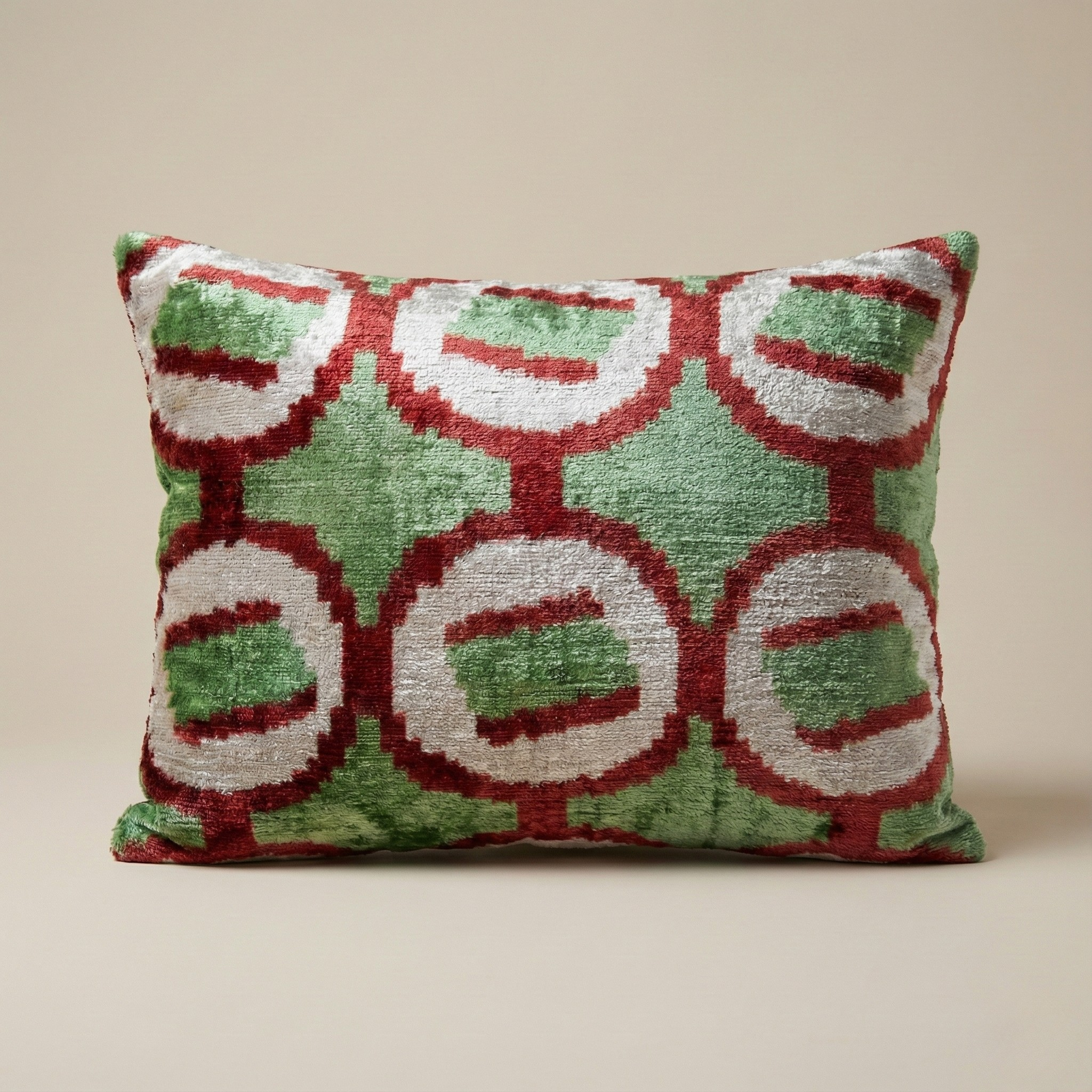 Green & Red Ikat Pillow Cover 16x24