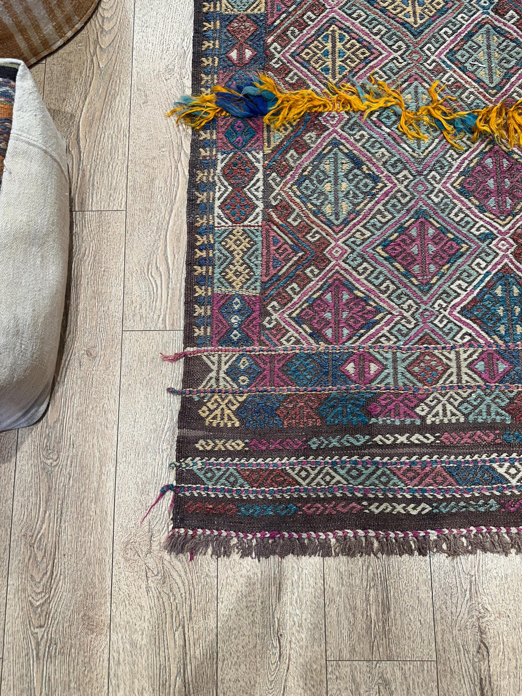 Vintage Turkish Kilim Rug, Geometric Tribal Wool Rug (4.3 x 5.9 ft)