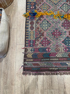 Vintage Turkish Kilim Rug, Geometric Tribal Wool Rug (4.3 x 5.9 ft)