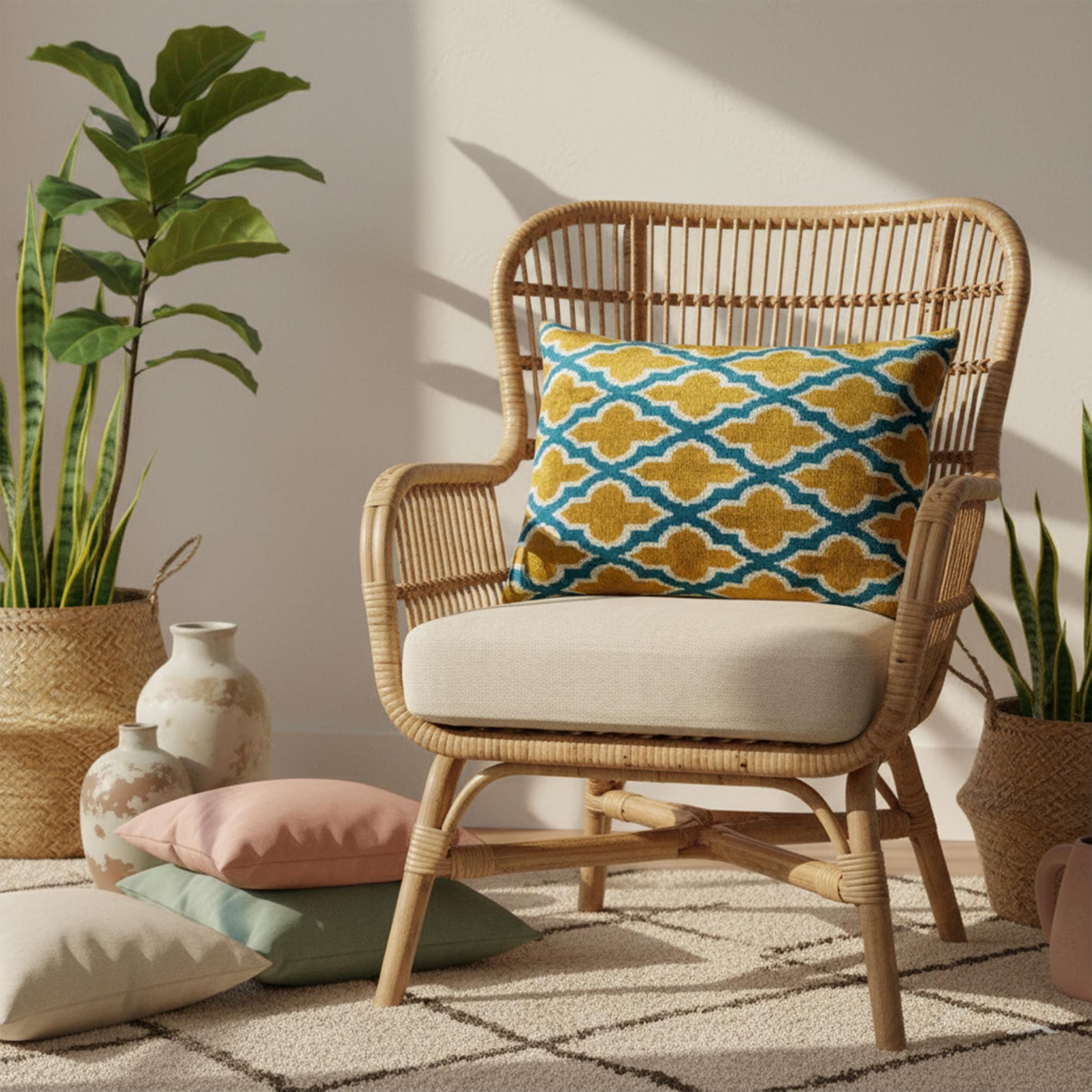 Mustard Yellow & Blue Ikat Pillow Cover 16x24