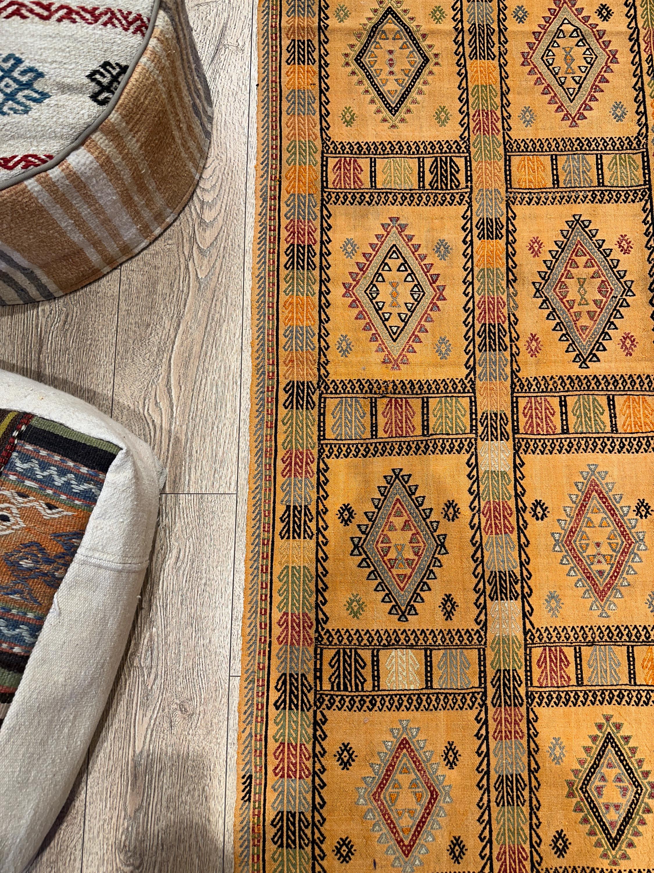 Vintage Turkish Kilim Rug, Handwoven Wool, Boho Decor (4.33x5.21 ft)