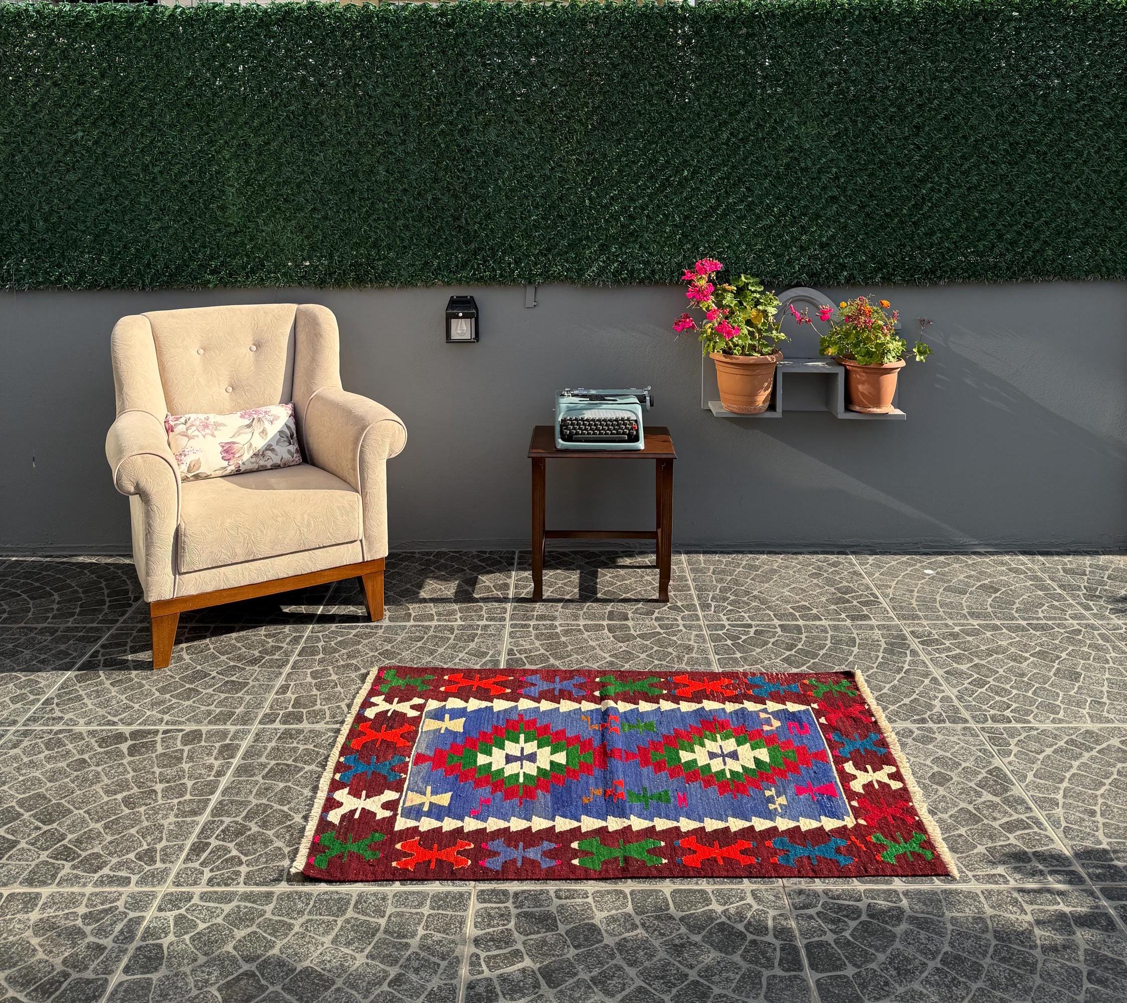 Vintage Turkish Kilim Rug, Handwoven Wool, Bohemian Decor (2.85x4.30 ft)