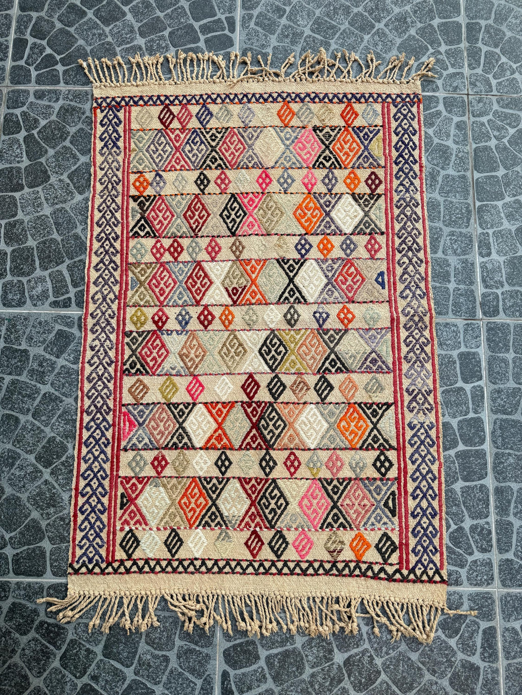 Handwoven Vintage Turkish Cicim Rug, Bohemian Tribal Wool Rug (2.72x4.04 ft)