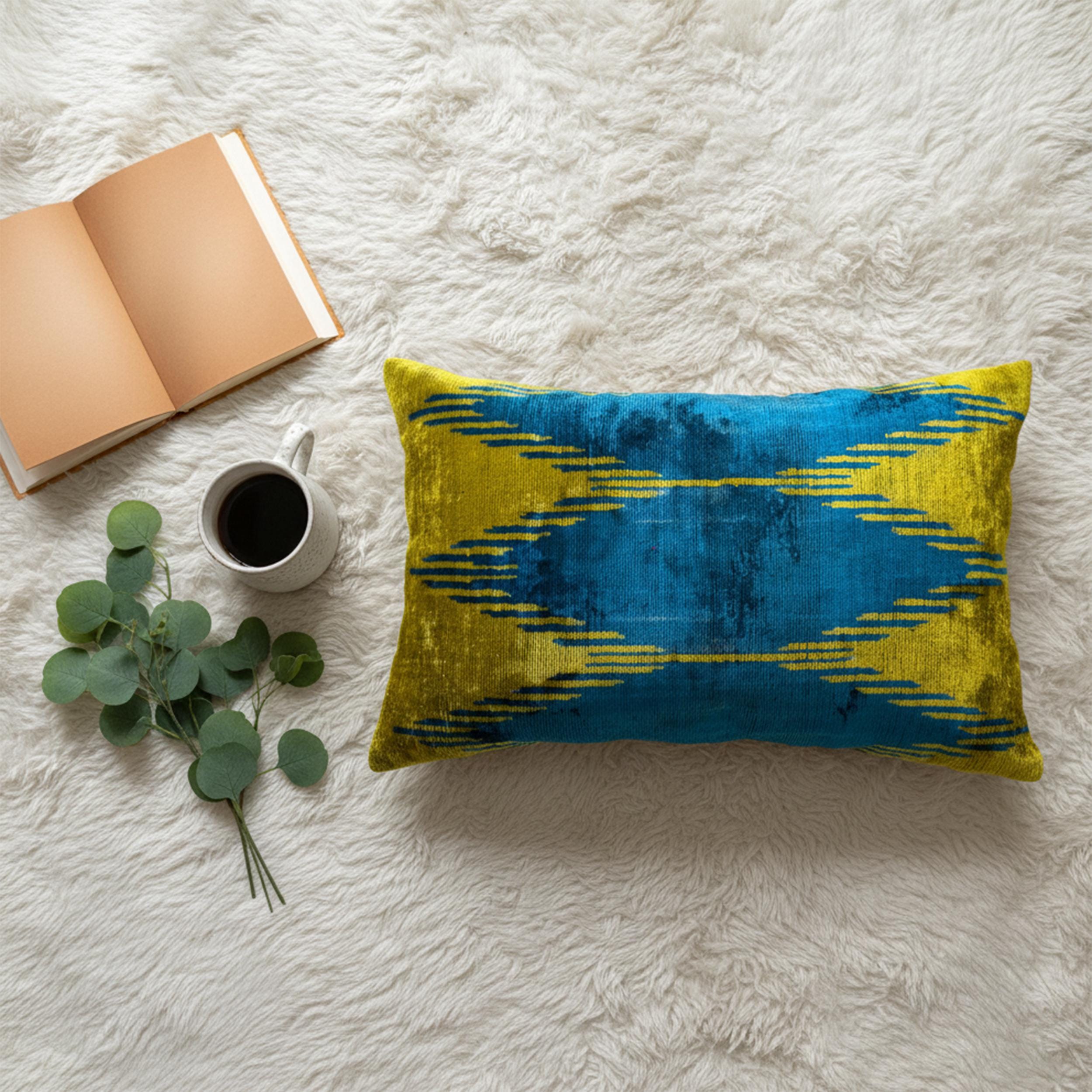 Bold Blue and Yellow Velvet Pillow Cover 16x24