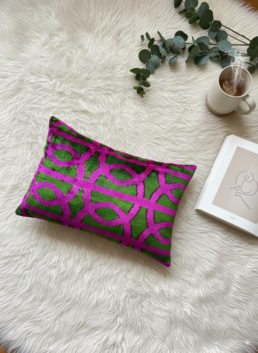 Bold Pink and Green Velvet Pillow Cover 16x24