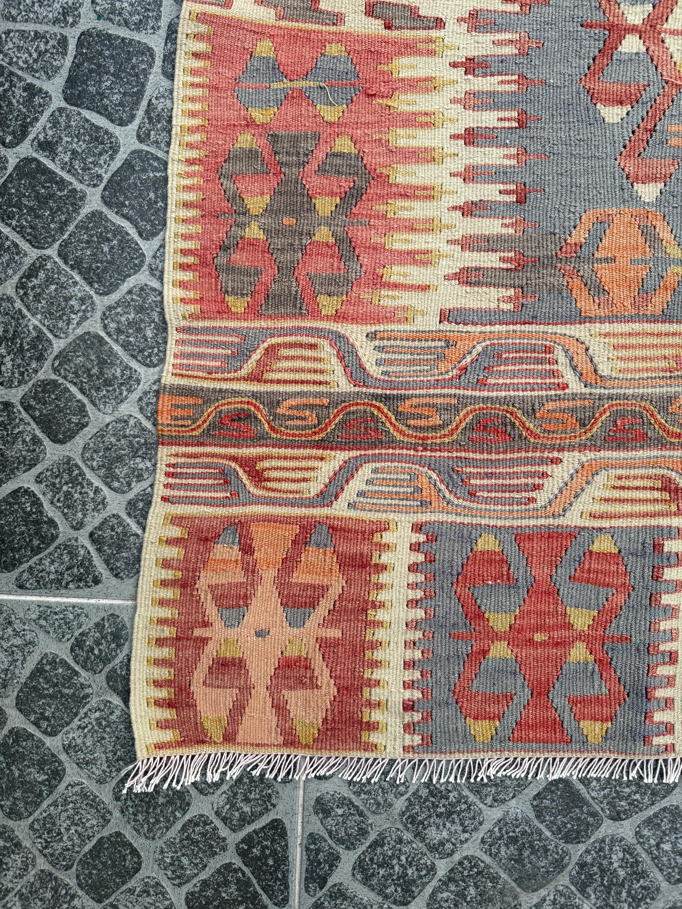 Handwoven Turkish Kilim Rug, 4.95x6.89 ft, Vintage Wool Decor