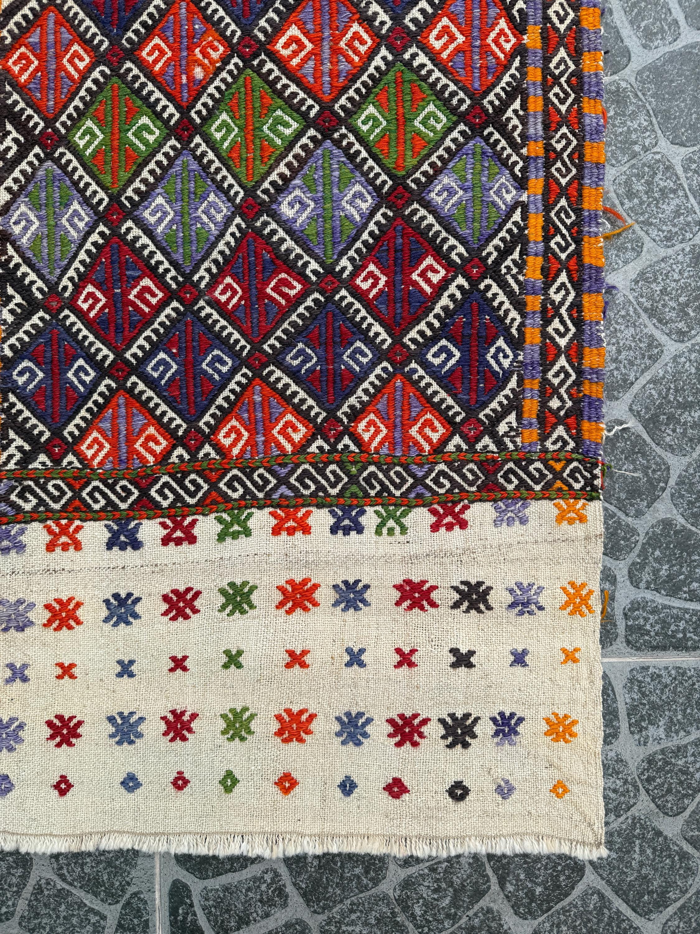 Vintage Turkish Kilim Rug: Handwoven Wool Boho Decor (1.77x4.92 ft)