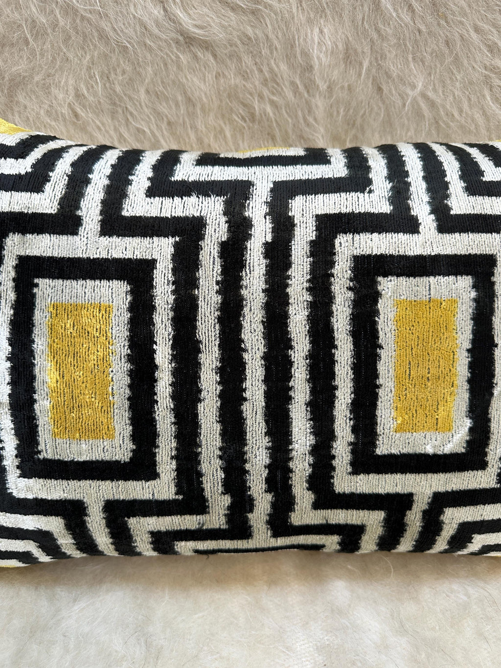 Black White and Yellow Velvet Pillow Cover 16x24